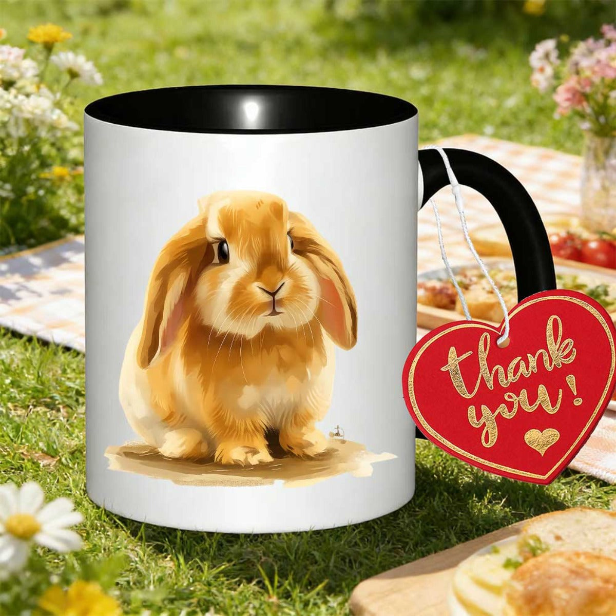 Tailorly Black Accent 11 oz Mug - item picture 1pc with rabbit printed 11oz coffee mug 350ml cultural pattern muted mountain retreats gift for readers