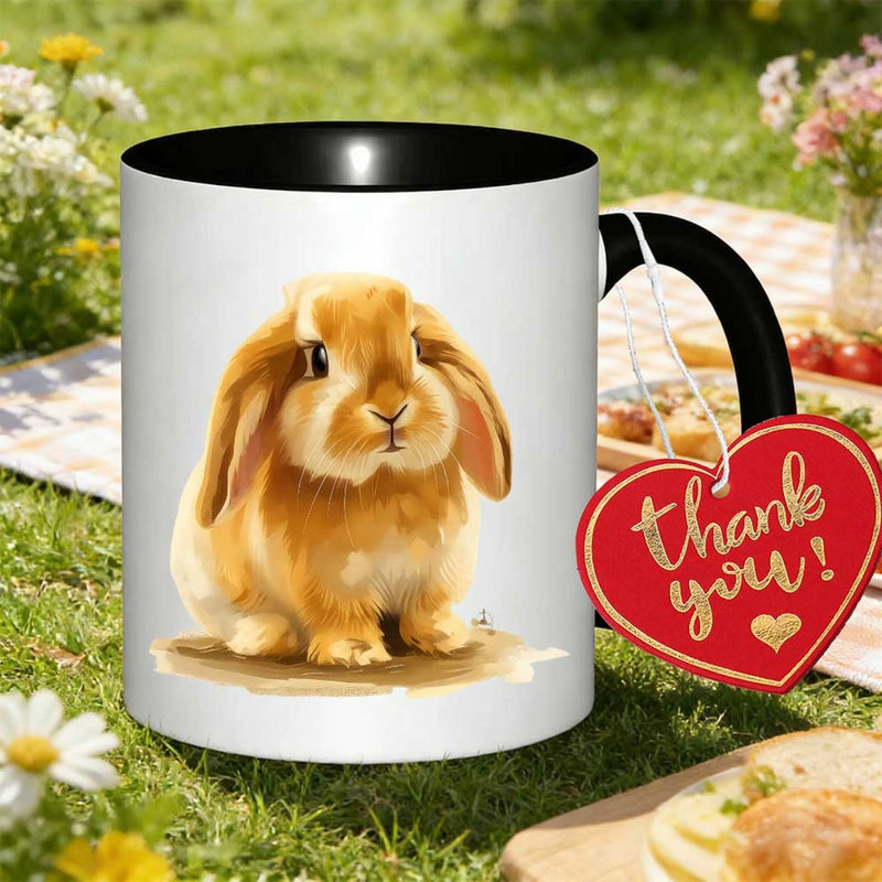 Tailorly Black Accent 11 oz Mug - item picture 1pc with rabbit printed 11oz coffee mug 350ml cultural pattern muted mountain retreats gift for readers