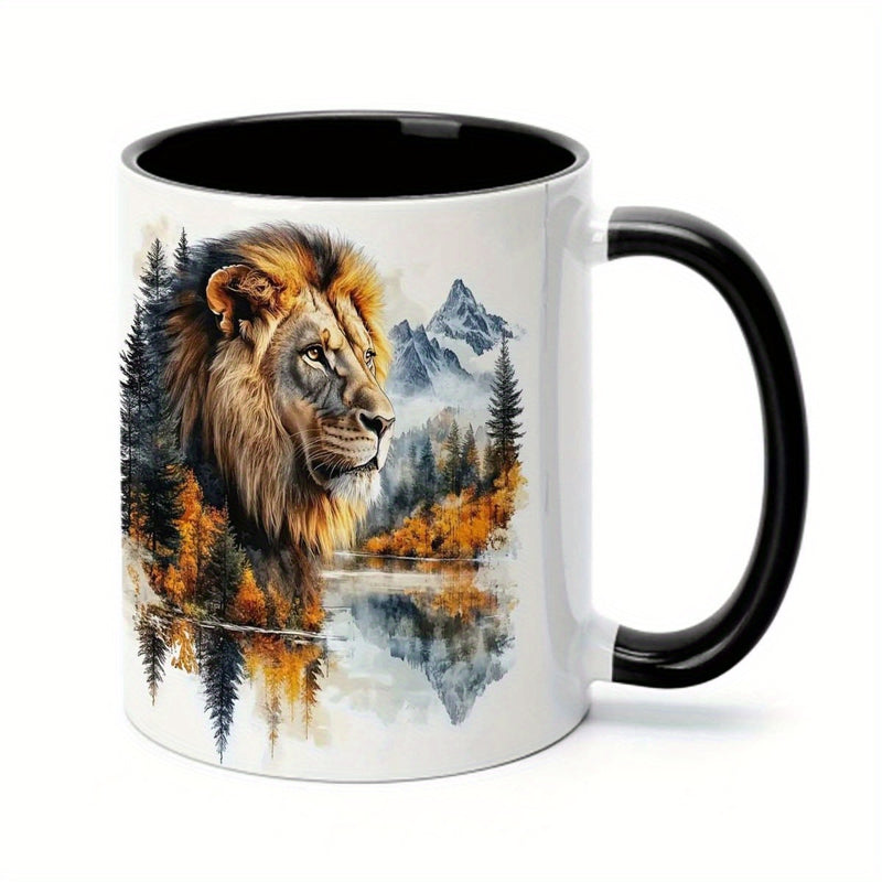 Tailorly Black Accent 11 oz Mug - lion autumn landscape cartoon style humorous vibrant