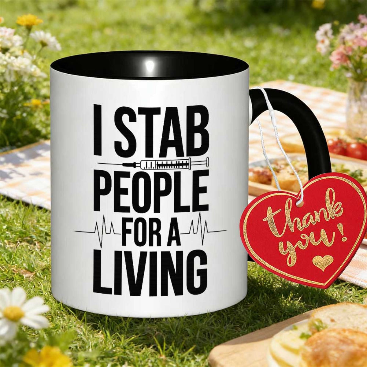 Tailorly Black Accent 11 oz Mug - i stab people text