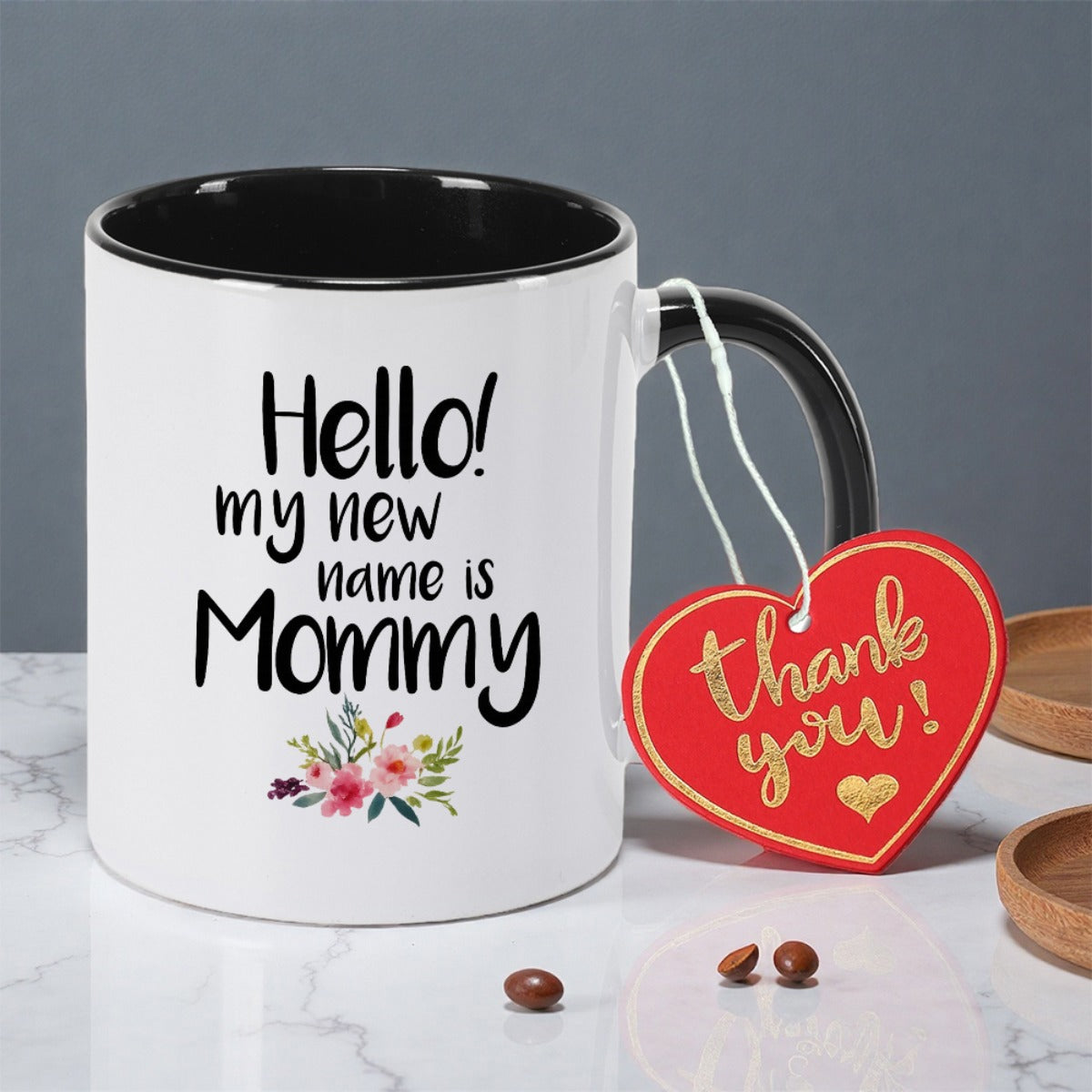 Tailorly Black Accent 11 oz Mug - hello my is mommy double sided print cute reading floral print minimalist dads day tea