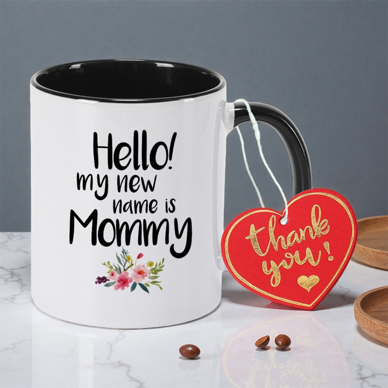 Tailorly Black Accent 11 oz Mug - hello my is mommy double sided print cute reading floral print minimalist dads day tea