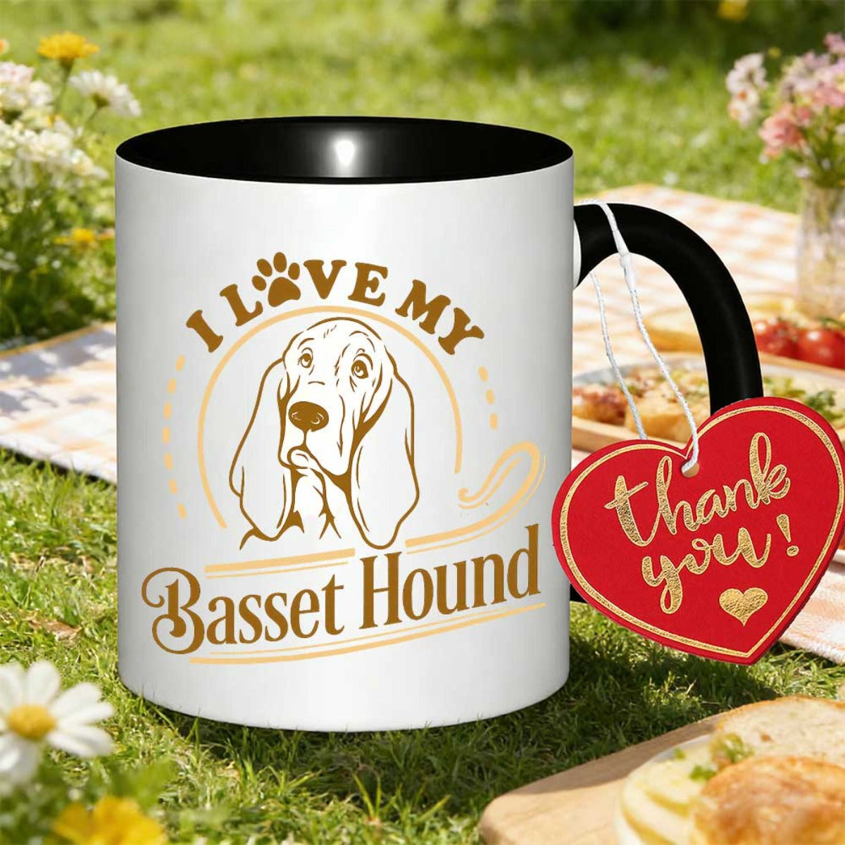 Tailorly Black Accent 11 oz Mug - basset hound paw print