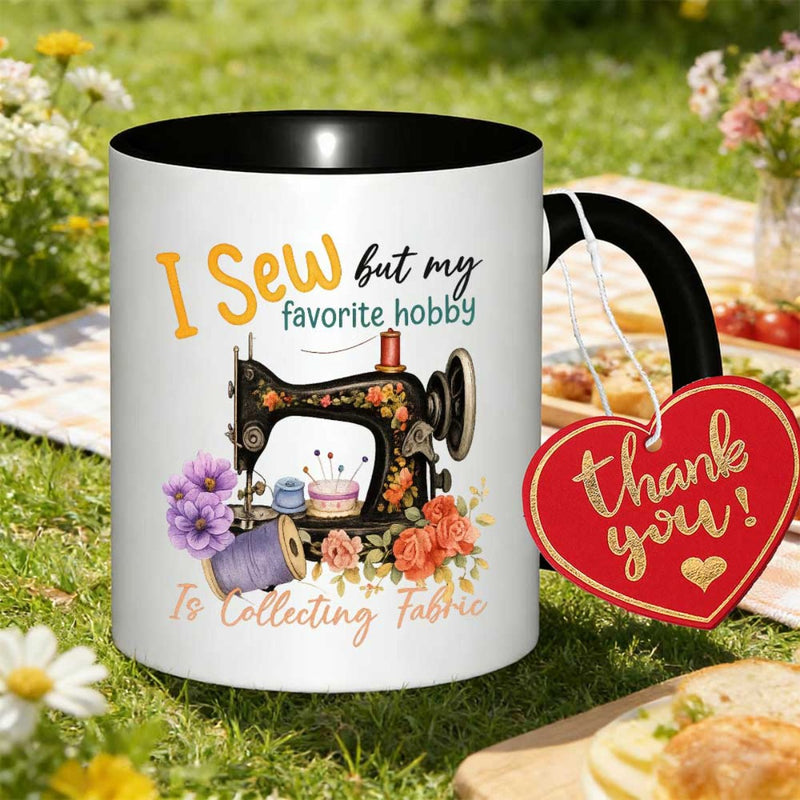 Tailorly Black Accent 11 oz Mug - item picture 1pc with but hobby is collecting fabric printed 11oz mug 350ml scandinavian muted coffee tea milk