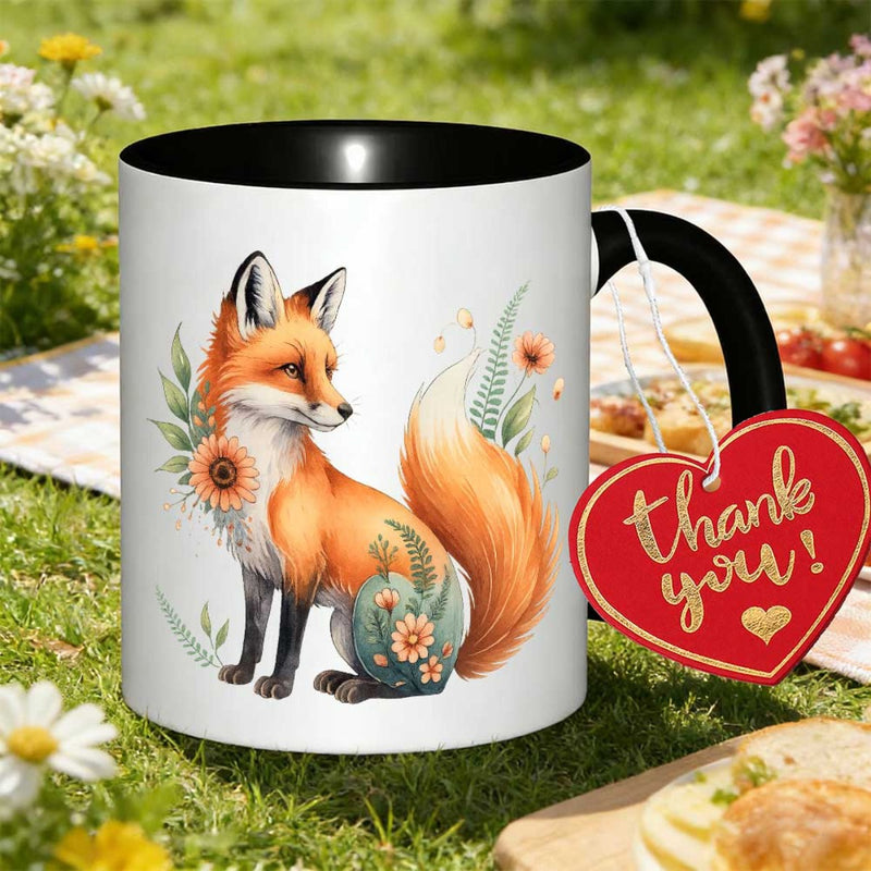 Tailorly Black Accent 11 oz Mug - fox and coffee during study
