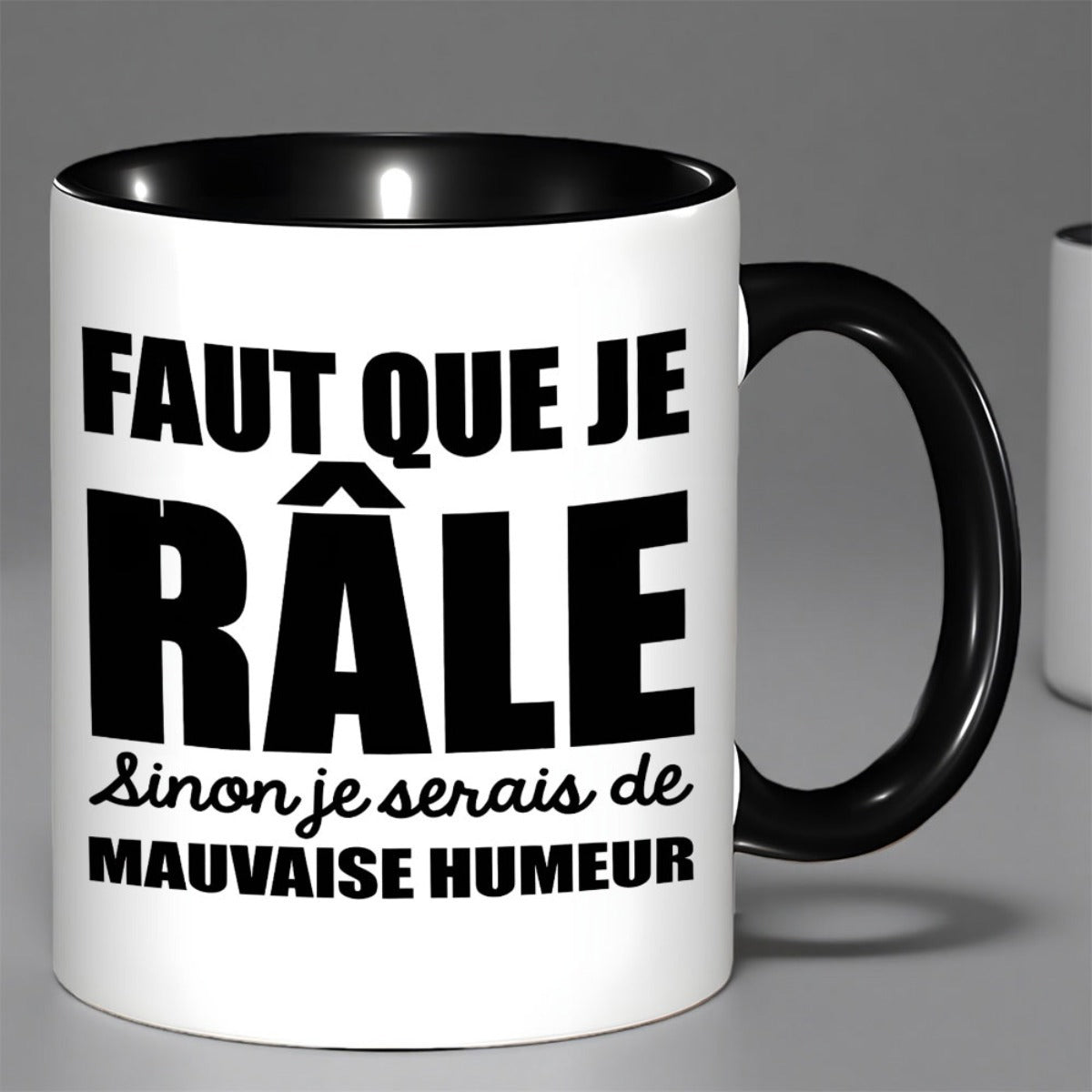 Tailorly Black Accent 11 oz Mug - funny french text "faute que je" in white on black background