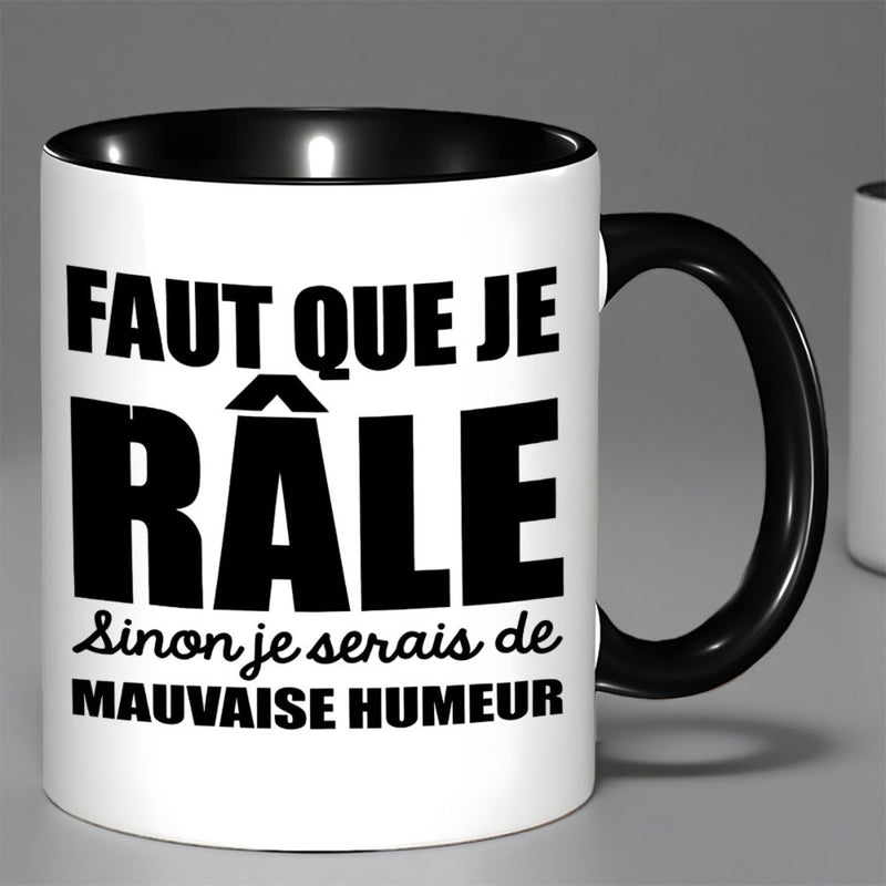 Tailorly Black Accent 11 oz Mug - funny french text "faute que je" in white on black background