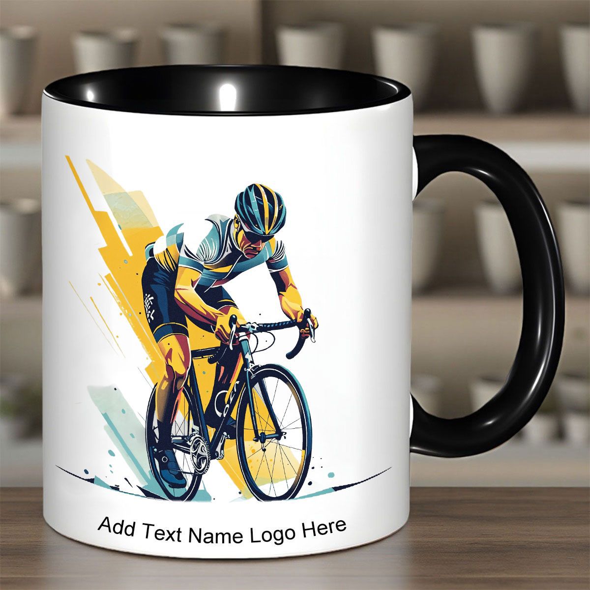 Tailorly Black Accent 11 oz Mug - cyclist illustration