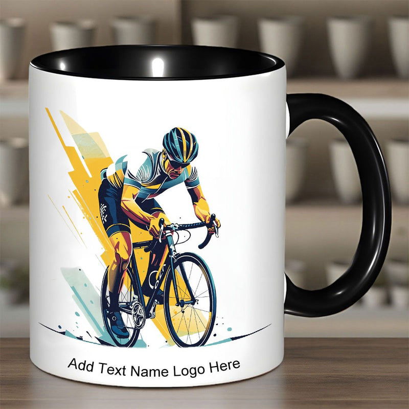 Tailorly Black Accent 11 oz Mug - cyclist illustration