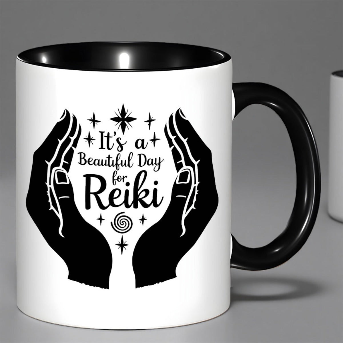 Tailorly Black Accent 11 oz Mug - hands stars spiral design