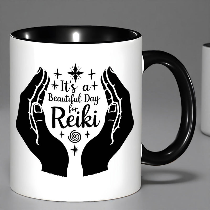 Tailorly Black Accent 11 oz Mug - hands stars spiral design