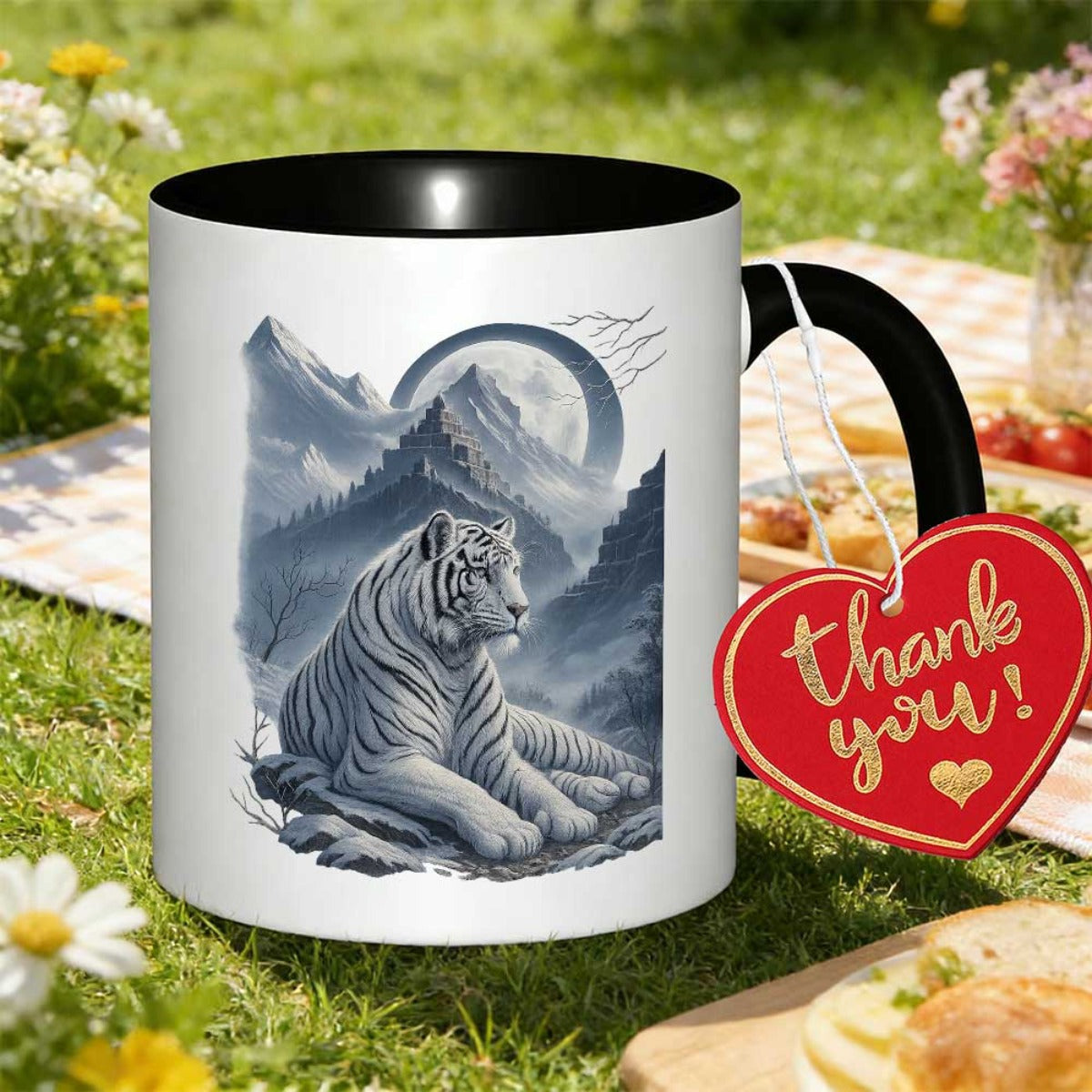 Tailorly Black Accent 11 oz Mug - white tiger