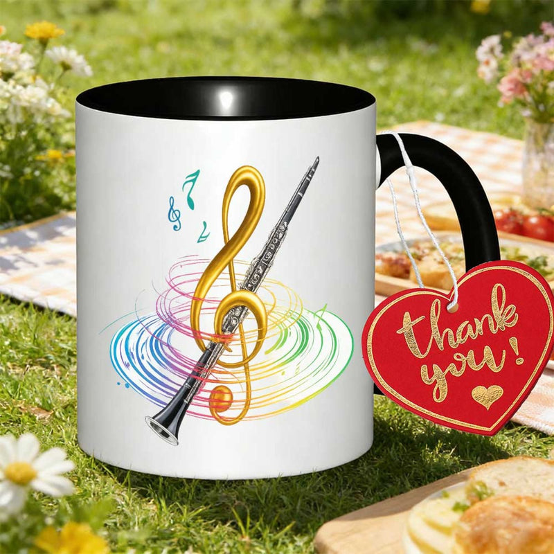 Tailorly Black Accent 11 oz Mug - clarinet musical notes