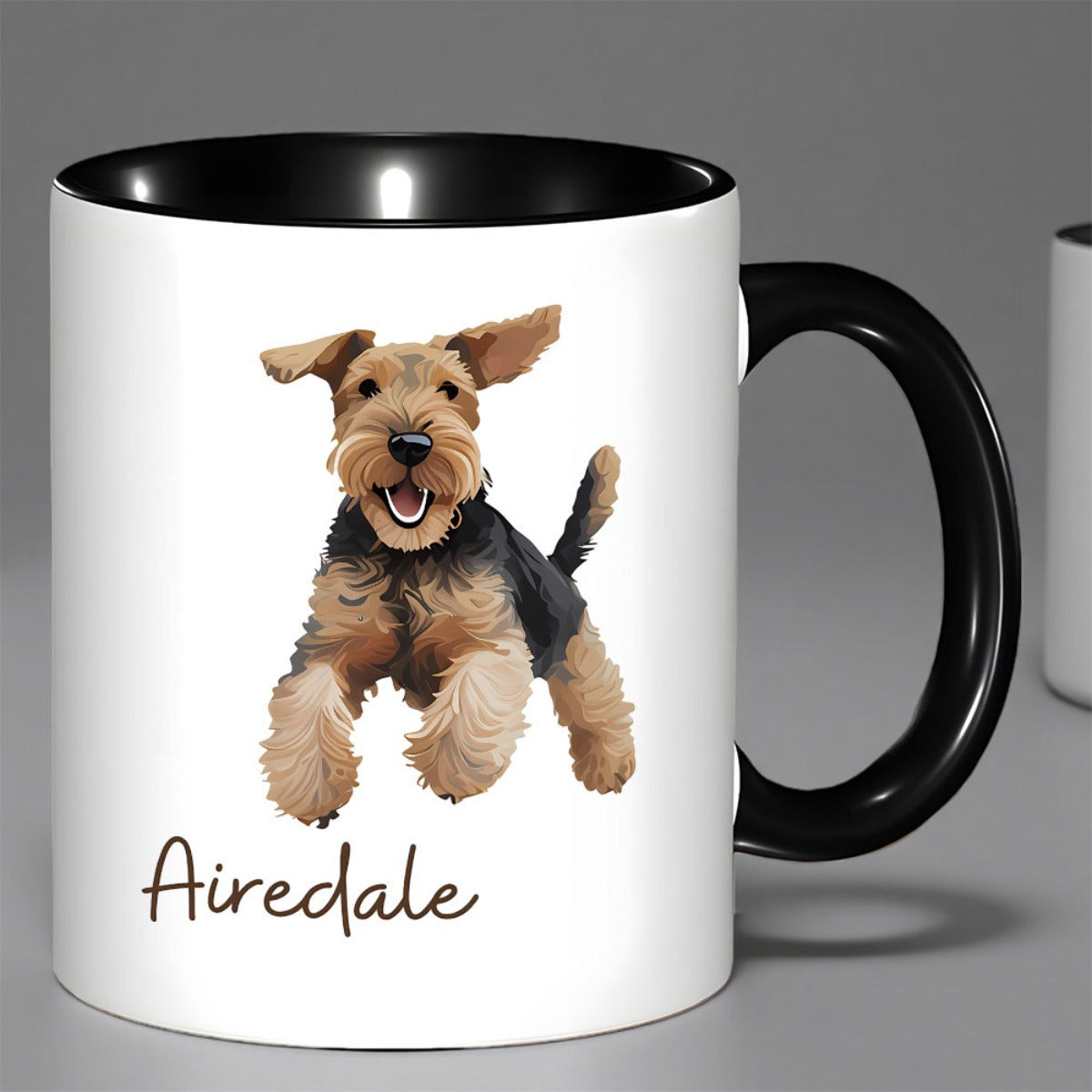 Tailorly Black Accent 11 oz Mug - terrier dog with tail wagging joy