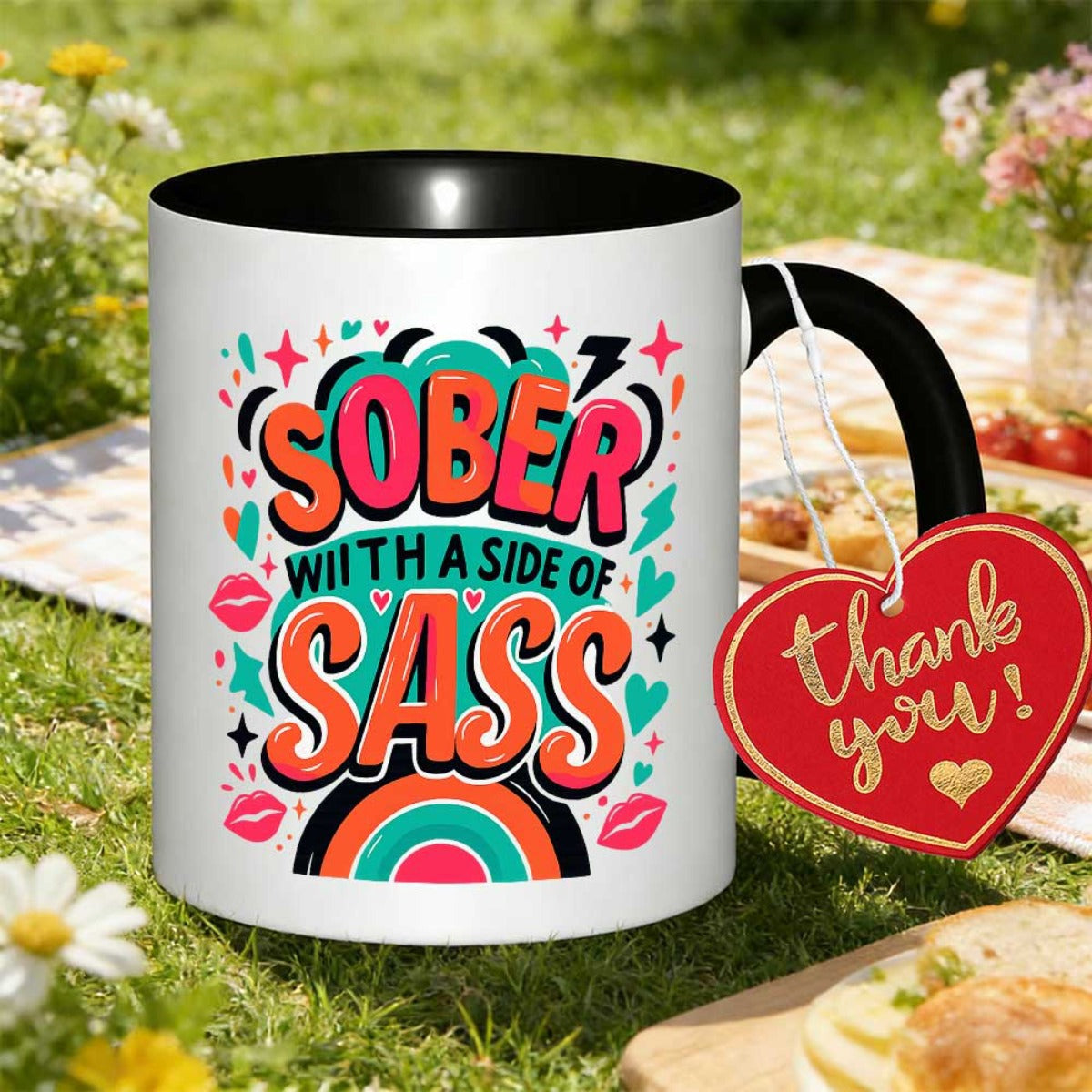 Tailorly Black Accent 11 oz Mug - sober recovery gift text