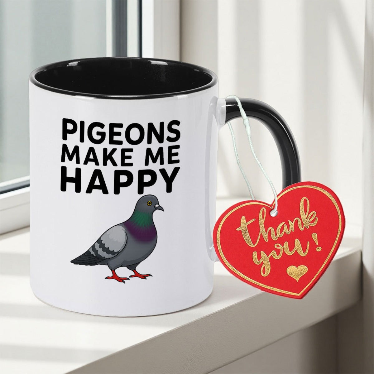 Tailorly Black Accent 11 oz Mug - cartoon pigeon
