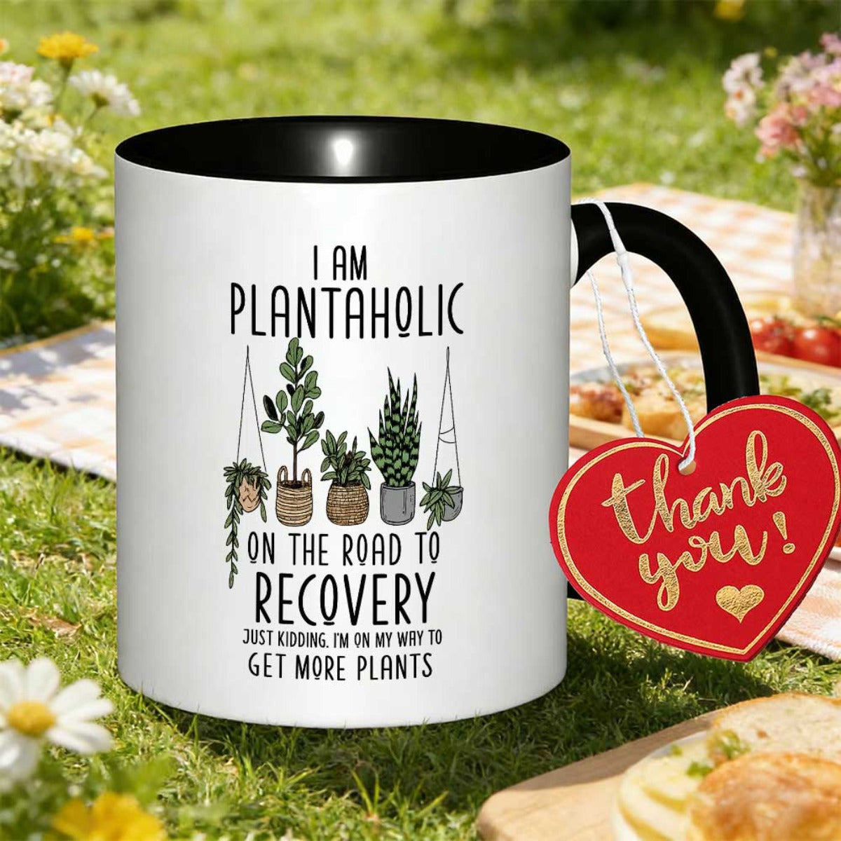 Tailorly Black Accent 11 oz Mug - plant enthusiast recovery text