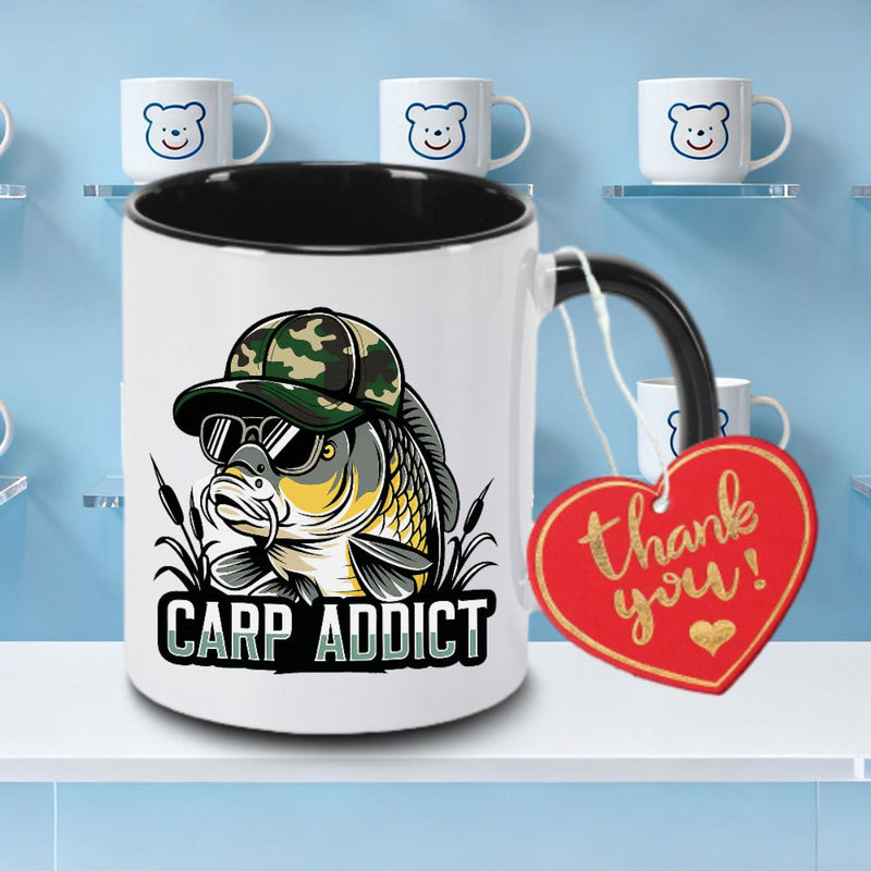 Tailorly Black Accent 11 oz Mug - Koi Fish & Fishing Rod