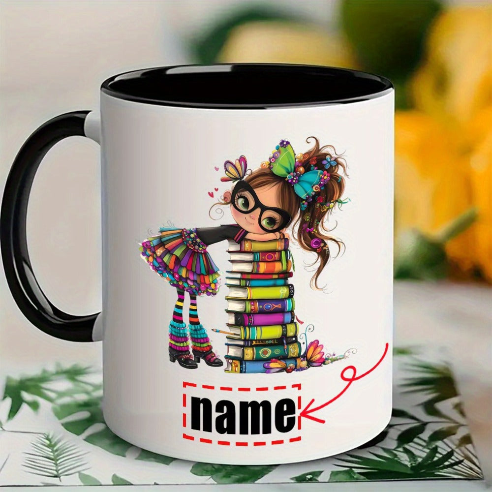 Tailorly Black Accent 11 oz Mug - book and glasses patterns