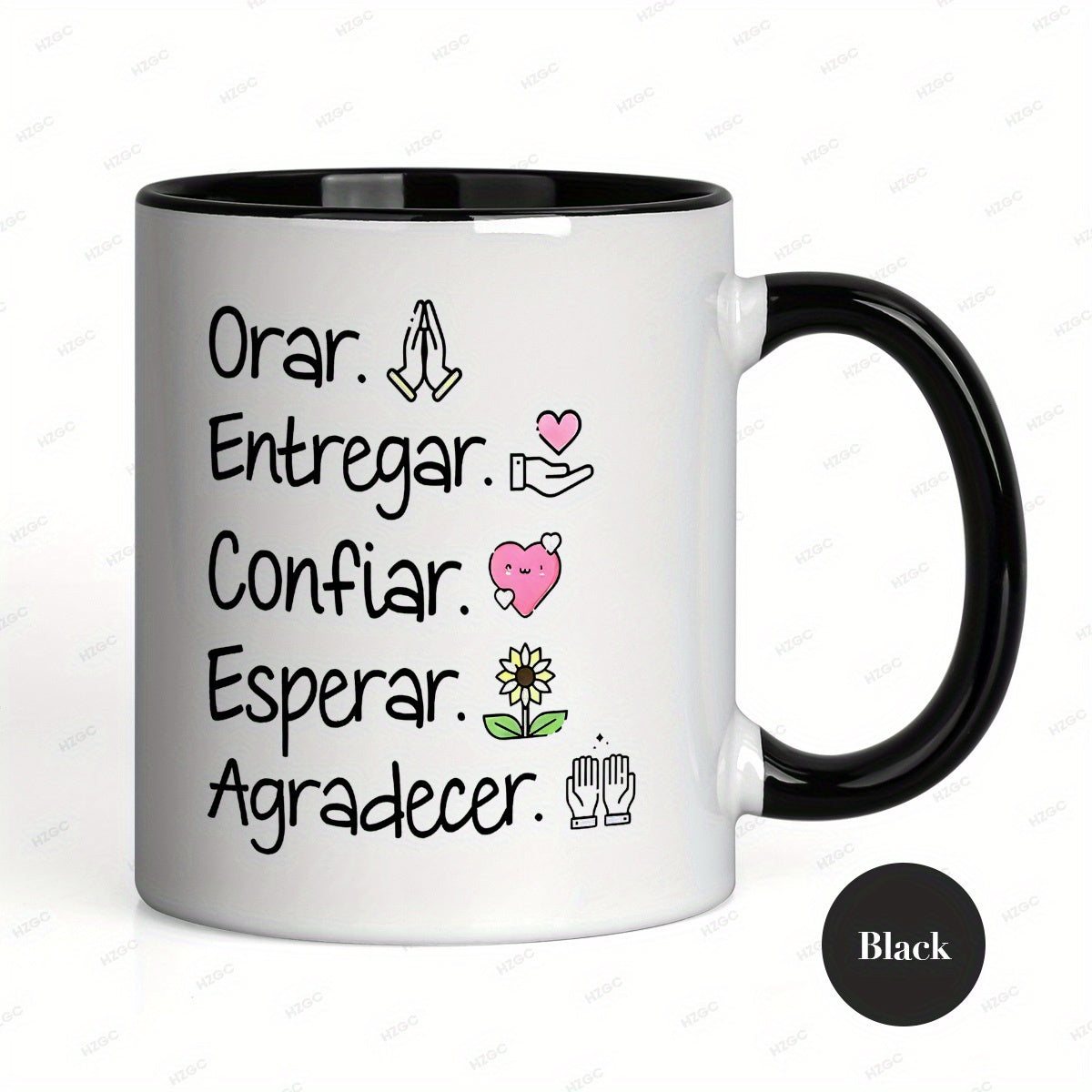 Tailorly Black Accent 11 oz Mug - fun portuguese text orar entregar inspirational design