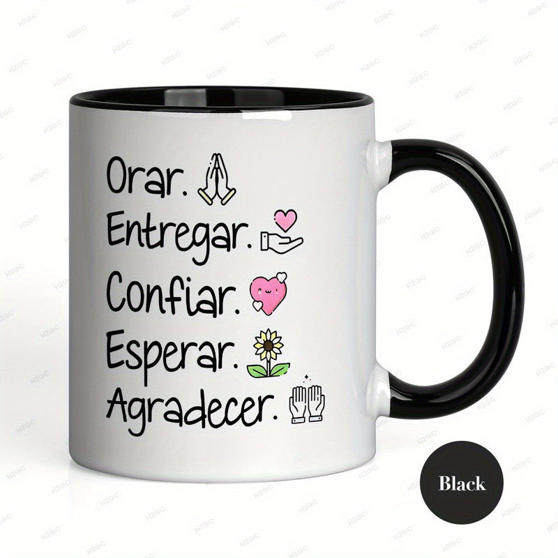 Tailorly Black Accent 11 oz Mug - fun portuguese text orar entregar inspirational design