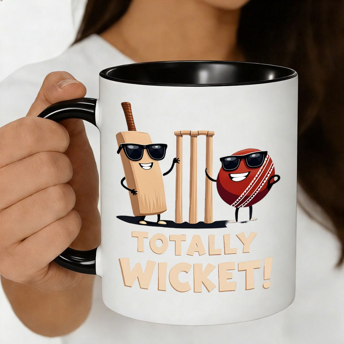 Tailorly Black Accent 11 oz Mug - cool cricket character design batsmanball illustration humorous gift
