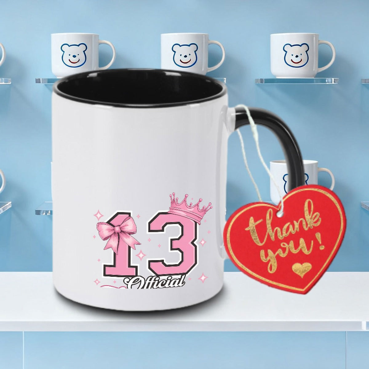 Tailorly Black Accent 11 oz Mug - 13th Birthday Letter Print