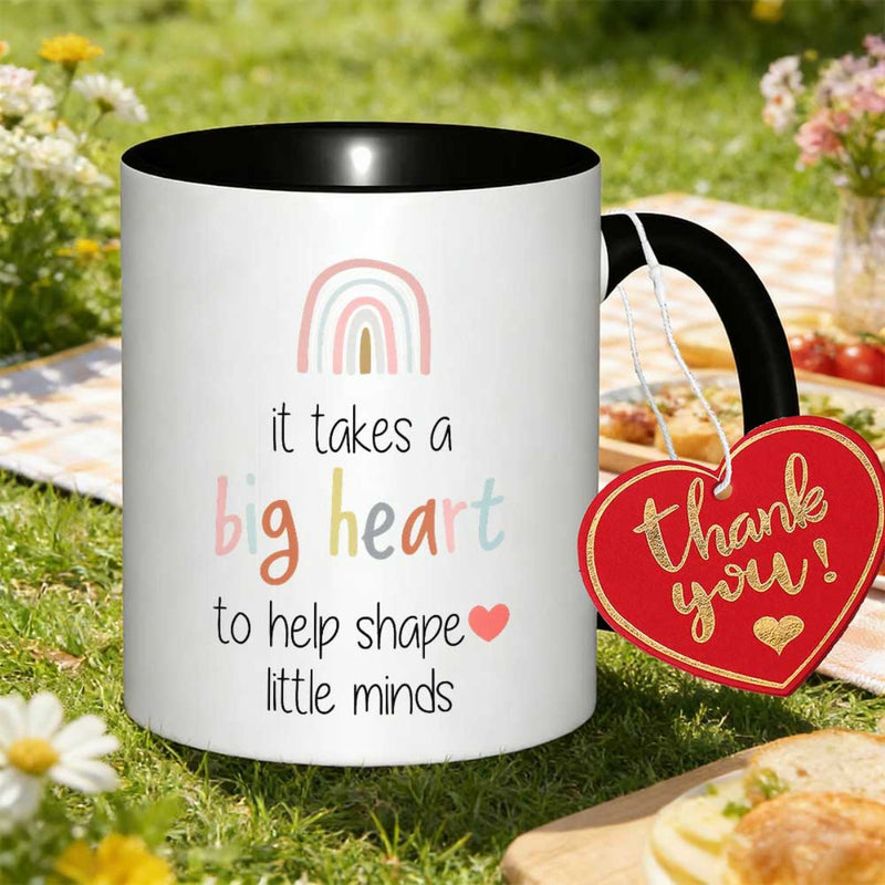 Tailorly Black Accent 11 oz Mug - rainbow big heart