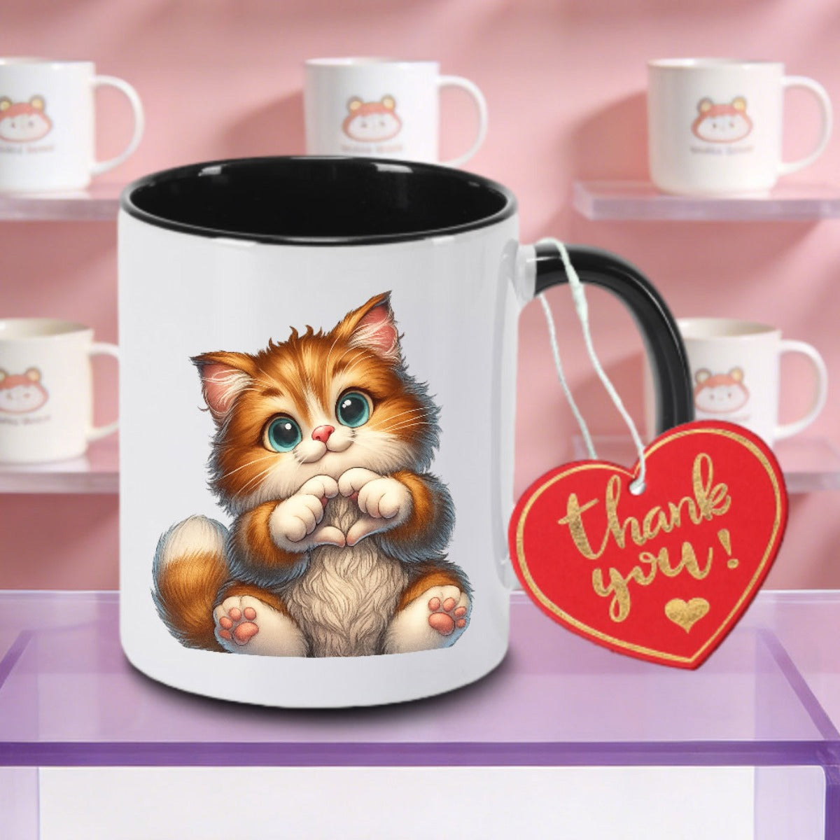 Tailorly Black Accent 11 oz Mug - Cute cat illustration