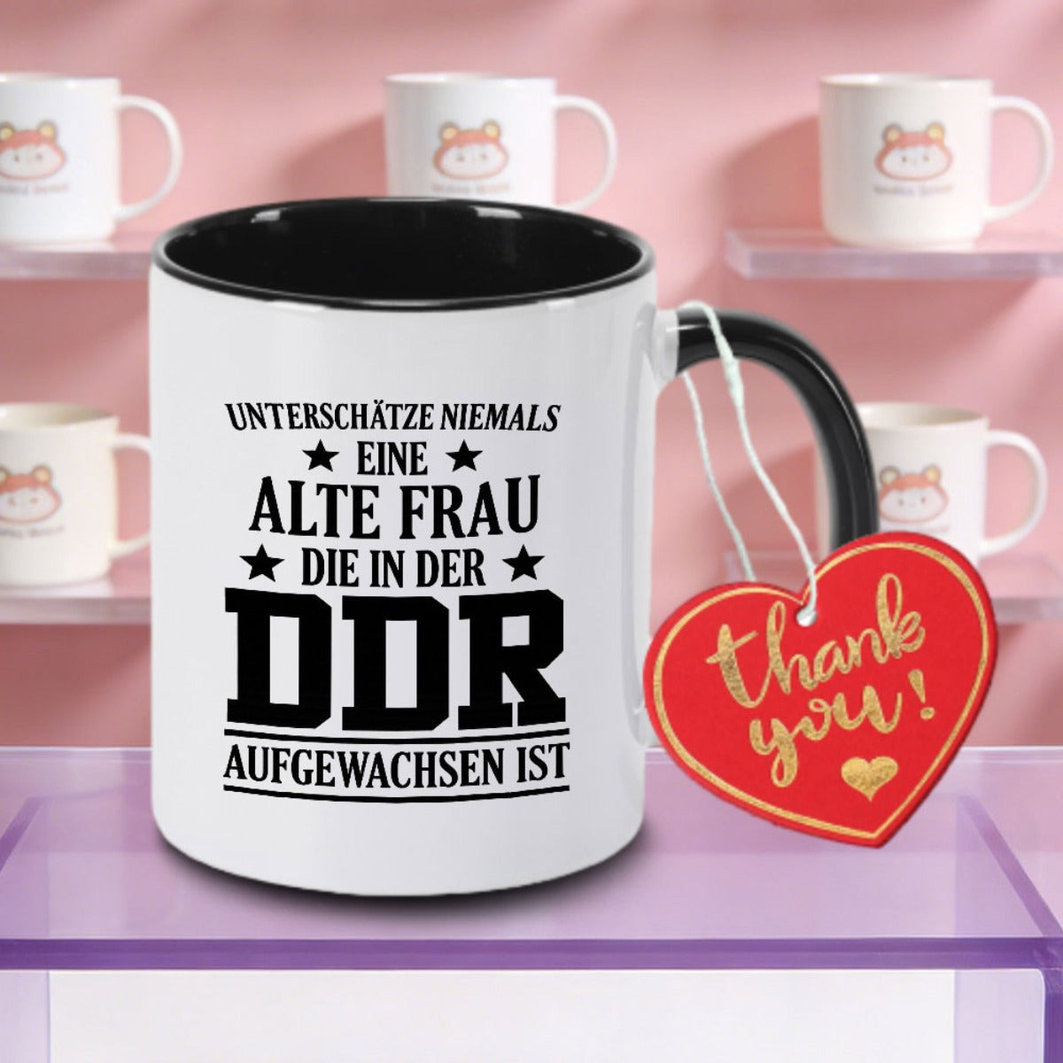Tailorly Black Accent 11 oz Mug - DDR text with White Stars and Stripes logo