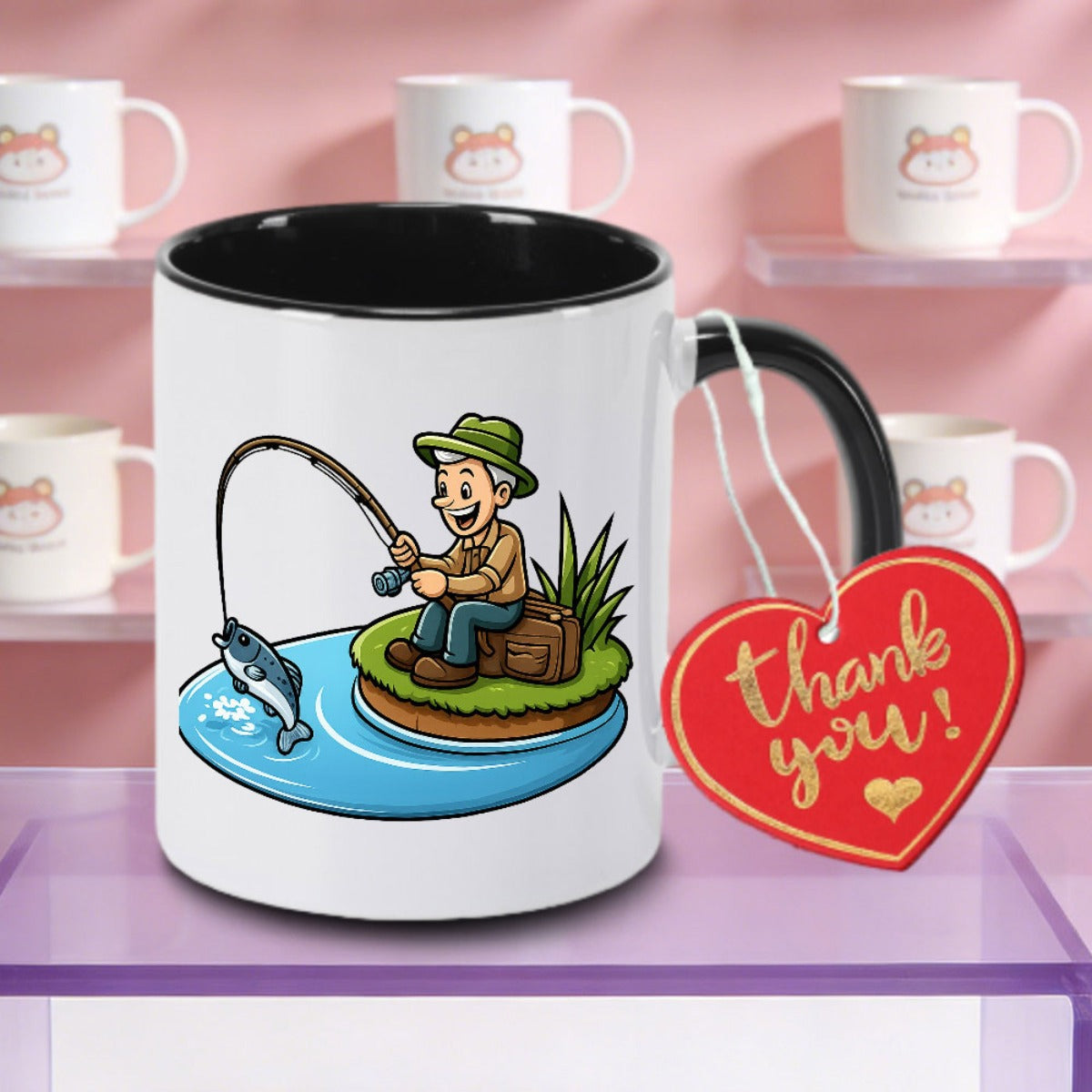 Tailorly Black Accent 11 oz Mug - Fishing-themed logo