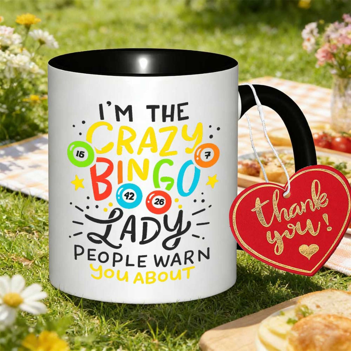 Tailorly Black Accent 11 oz Mug - crazy bingo themed design
