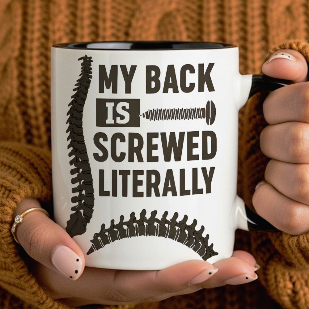 Tailorly Black Accent 11 oz Mug - funny chiropractic back theme with cervical thoracic lumbar