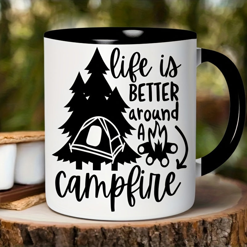 Tailorly Black Accent 11 oz Mug - campfire-themed design