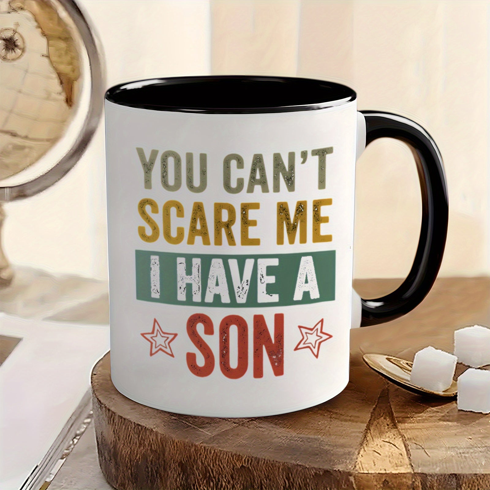 Tailorly Black Accent 11 oz Mug - you cant scare have a son with stars