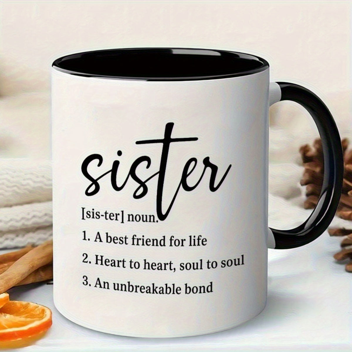 Tailorly Black Accent 11 oz Mug - big sister definition text