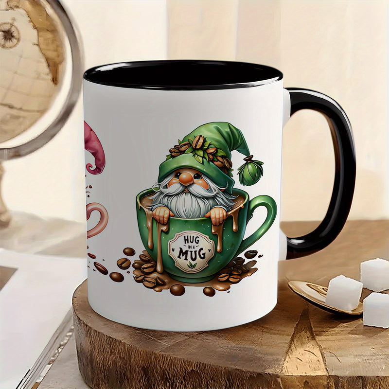 Tailorly Black Accent 11 oz Mug - cute mushroom hat hugging gnome design