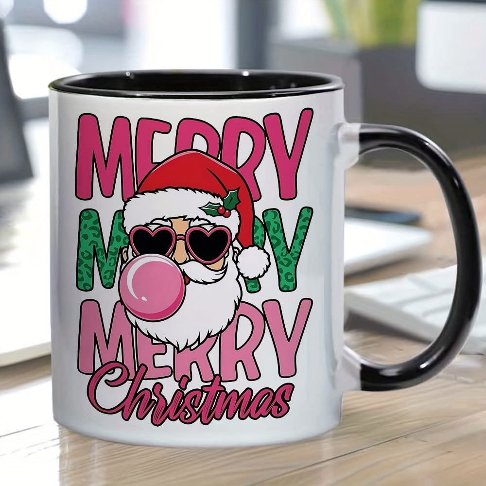 Tailorly Black Accent 11 oz Mug - merry christmas design and bubble gum motif