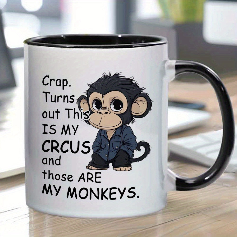 Tailorly Black Accent 11 oz Mug - cute monkey wearing clothes illustration