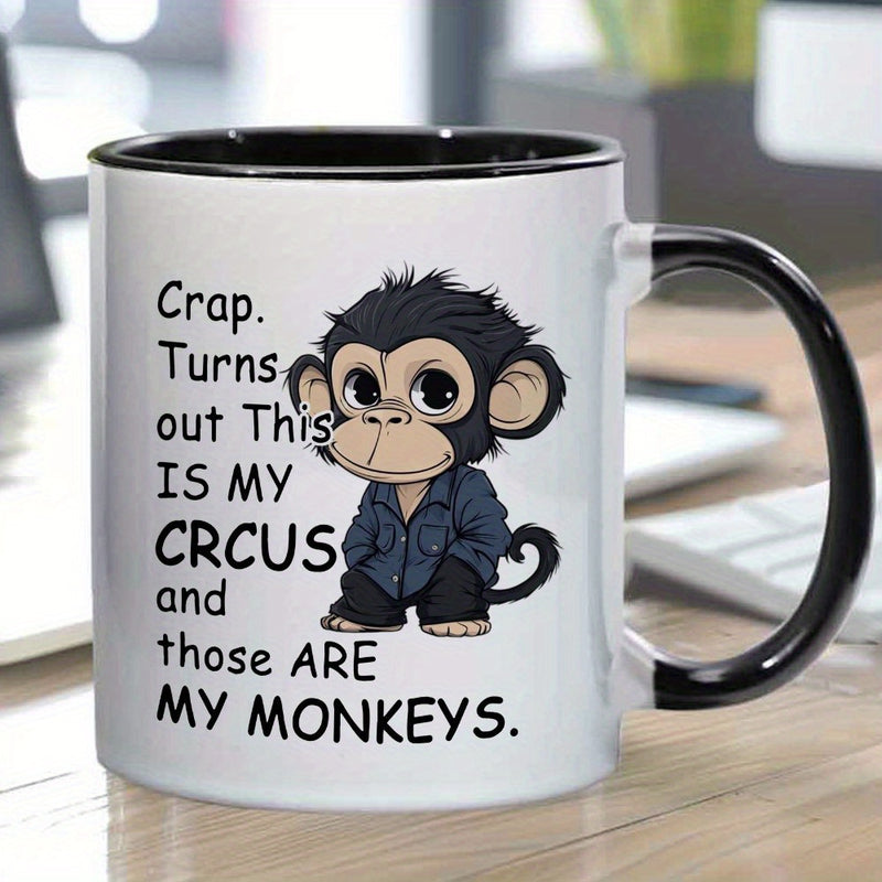 Tailorly Black Accent 11 oz Mug - cute monkey wearing clothes illustration