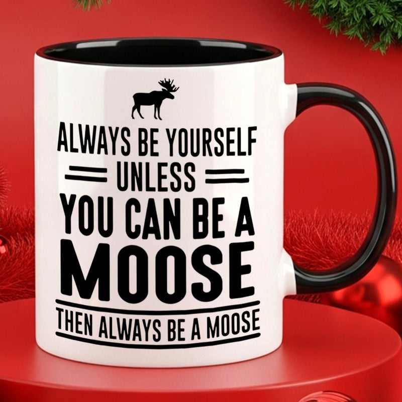 Tailorly Black Accent 11 oz Mug - moose pattern with motivational quote