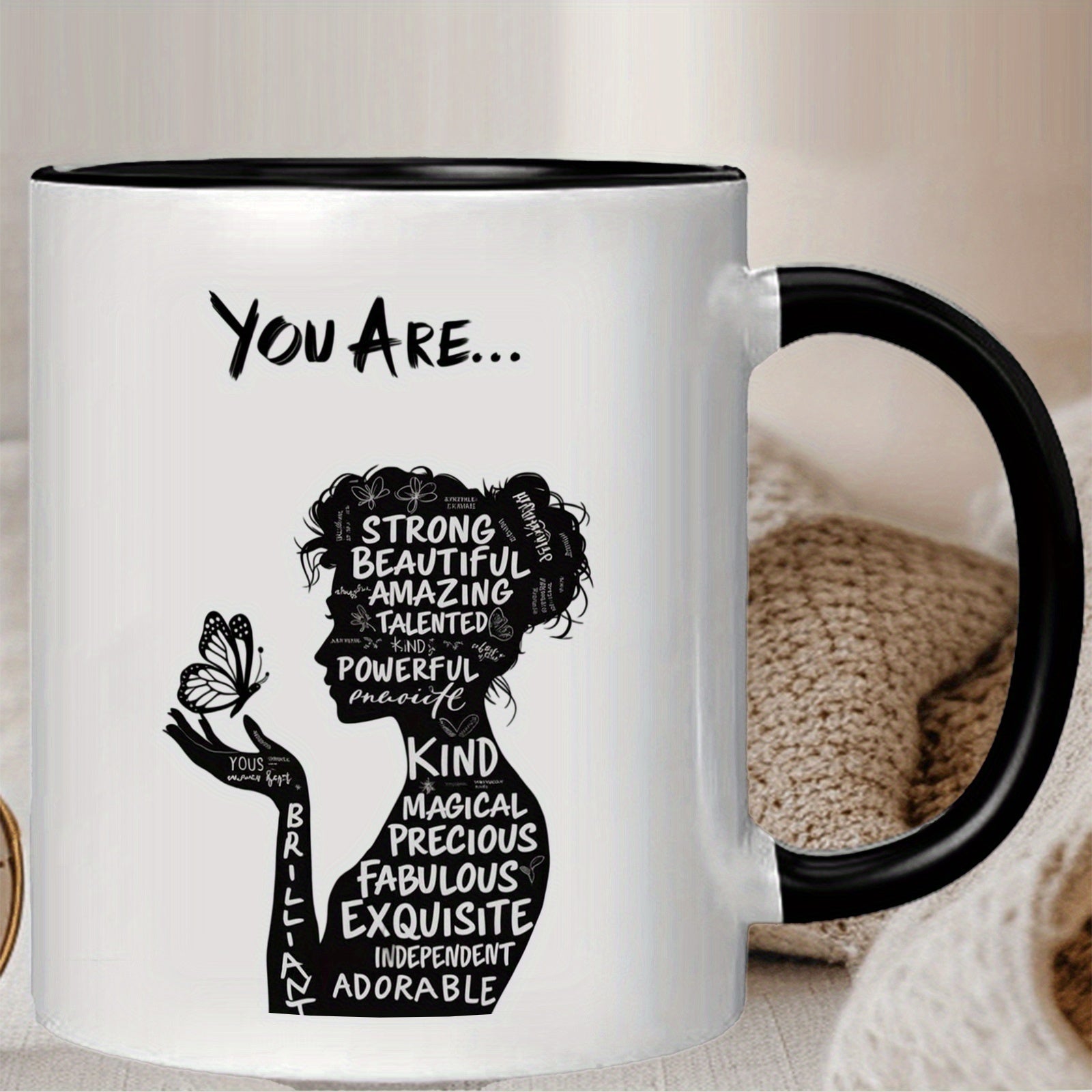 Tailorly Black Accent 11 oz Mug - black and white design with motivational quotes