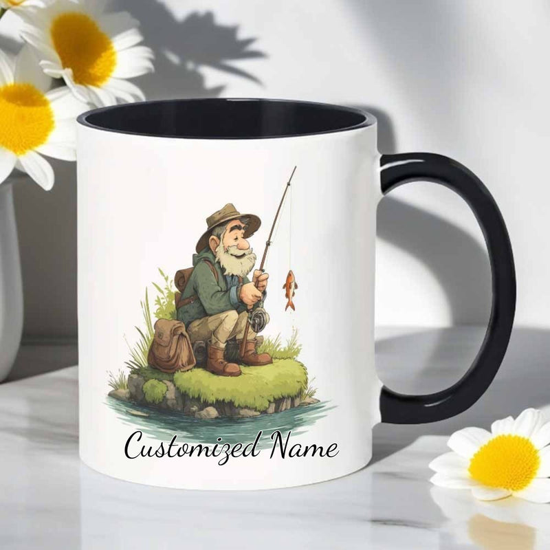 Tailorly Black Accent 11 oz Mug - fishing at sunset pier