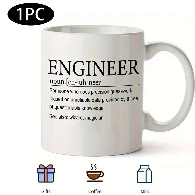 Tailorly White Ceramic 11 oz Mug - Engineer Classic White Minimalist Surface With Bold Black Dictionary Style Text Mug