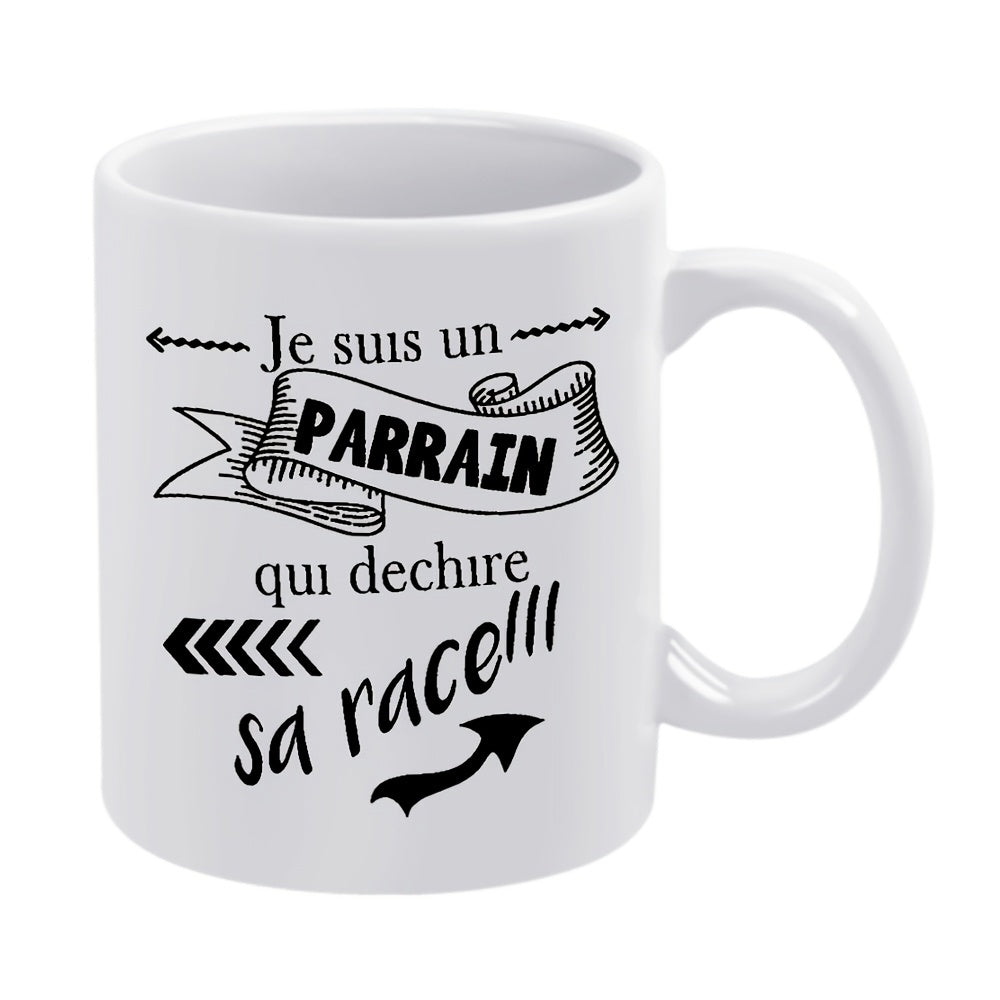 Tailorly White Ceramic 11 oz Mug - Elegant Decorative Banner Featuring Stylized Arrows And Artistic Scripted Textures Ribbon
