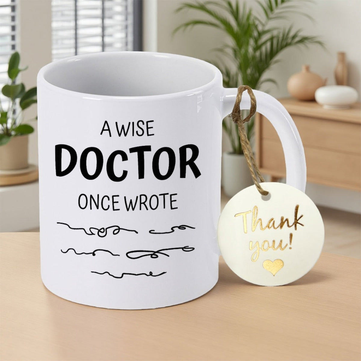 Tailorly White Ceramic 11 oz Mug - A Wise Doctor Once Wrote Minimalist Black Lines Representing Medical Script In A Funny Humor Mug