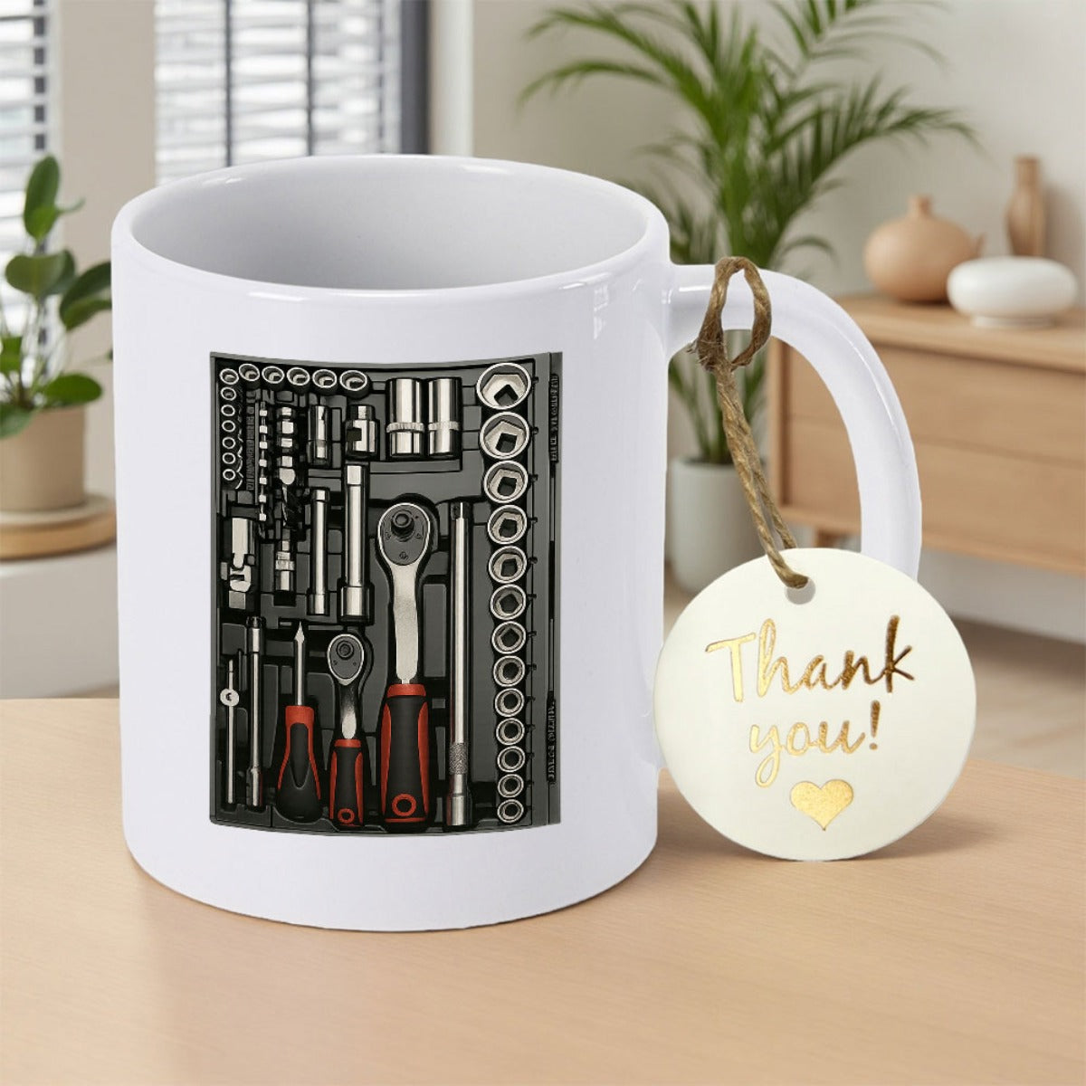Tailorly White Ceramic 11 oz Mug - Thank You Professional Organized Mechanic Tool Set With Various Sockets And Wrenches Toolset