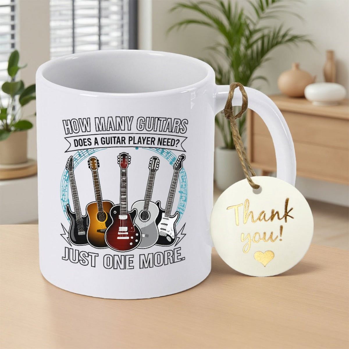 Tailorly White Ceramic 11 oz Mug - How Many Guitars Does A Guitar Player Need Just One More Thank You Collection Of Detailed Electric And Acoustic String
