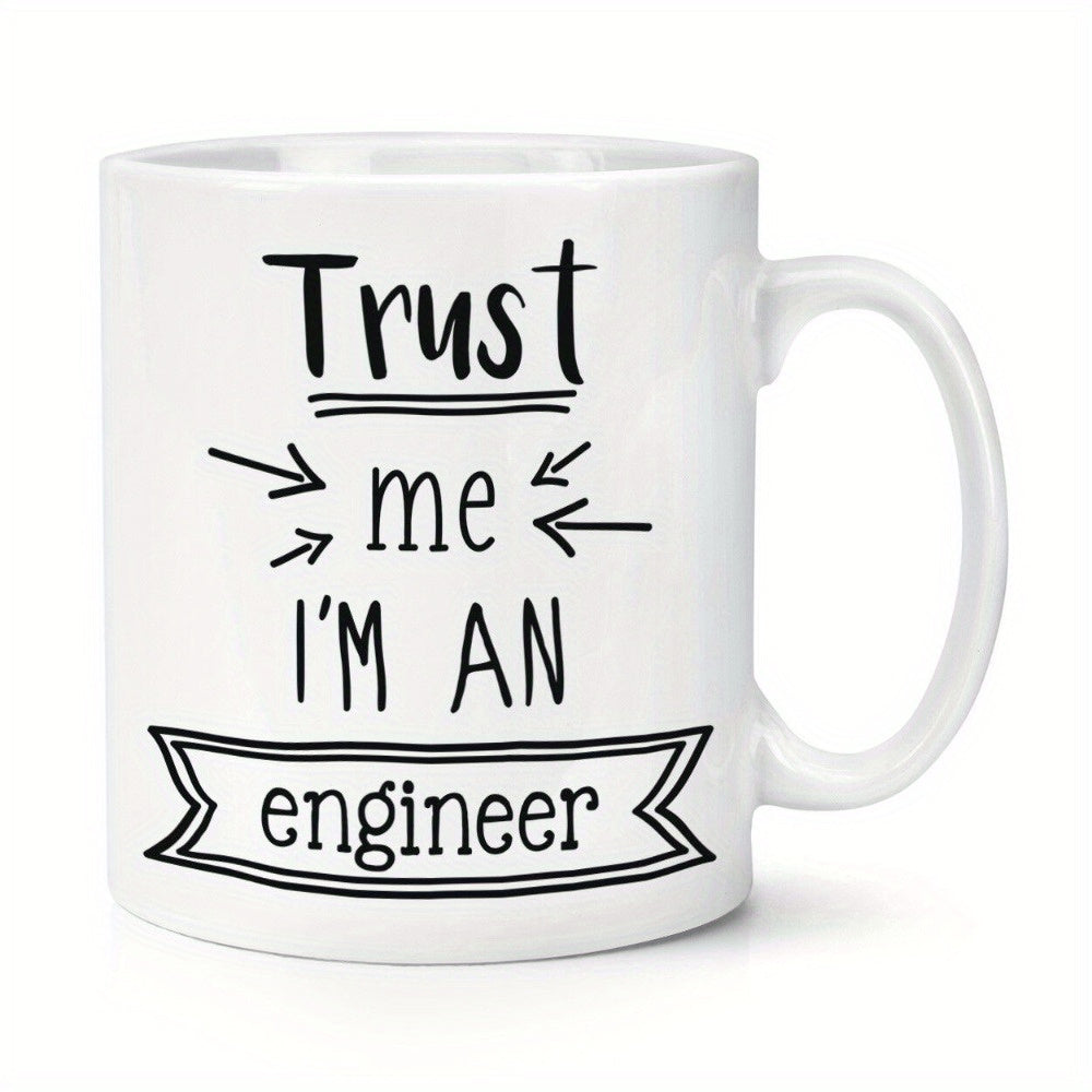 Tailorly White Ceramic 11 oz Mug - Trust Me Im An Engineer Minimalist Black Ink Design Featuring Decorative Arrows And Ribbon Banner Mug