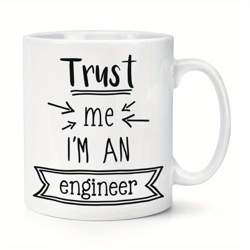 Tailorly White Ceramic 11 oz Mug - Trust Me Im An Engineer Minimalist Black Ink Design Featuring Decorative Arrows And Ribbon Banner Mug